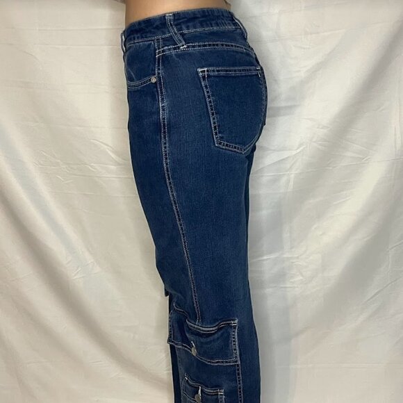 FashionNova Can't Control It Cargo Jeans - Dark Wash - Picture 3 of 8